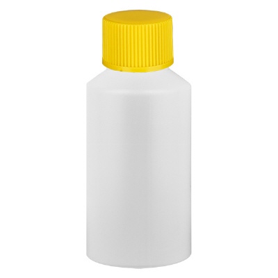 Bild Apothekenflasche HDPE 50ml weiss, mit gelbem SV